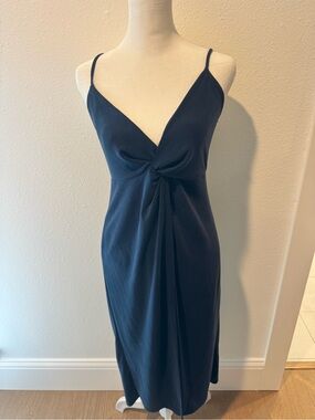 Women’s Navy Midi Slip Dress with Twist Front